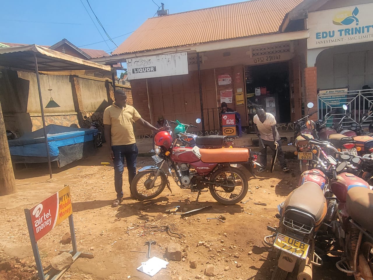 Organization members receiving donations for the community